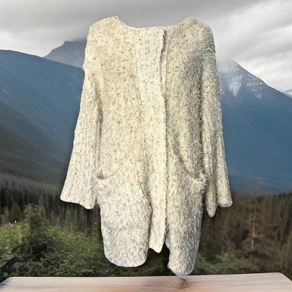 Etoile Fuzzy Cream Cardigan Gold Snap Button Korea Cottagecore Womens M